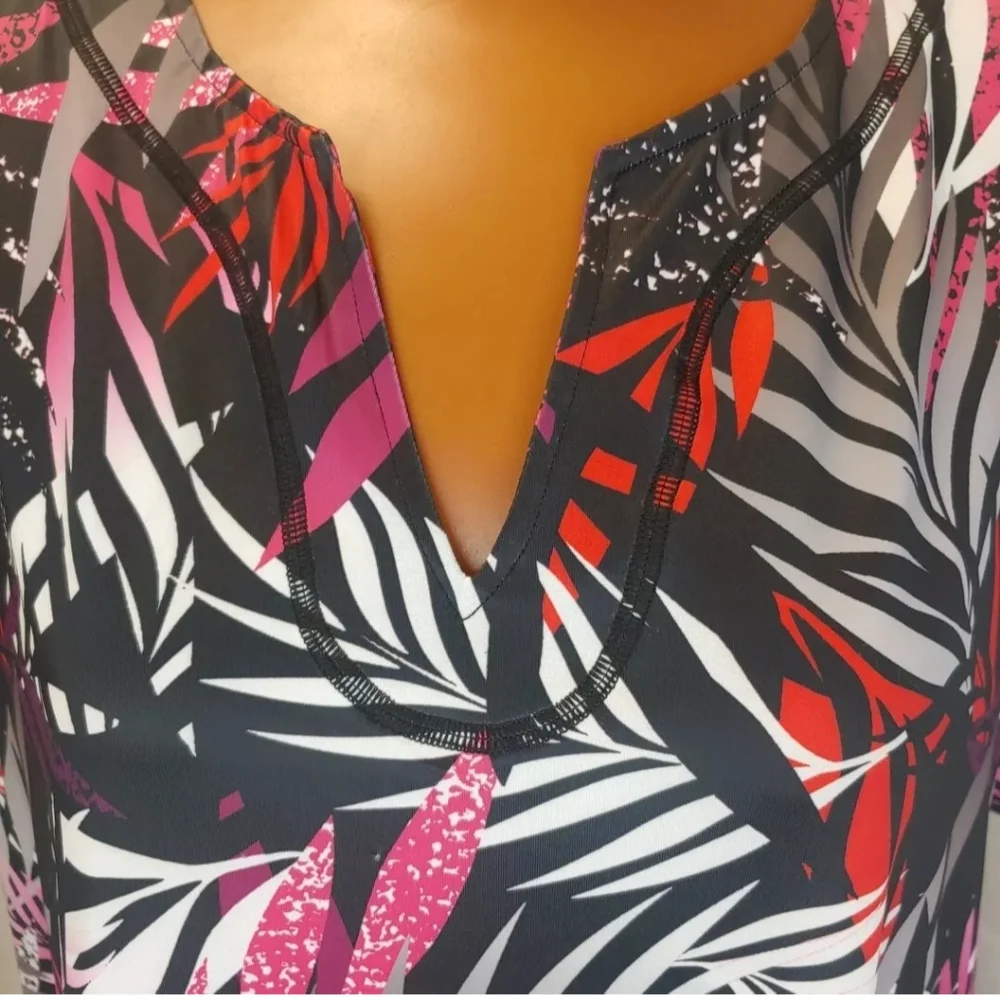Swimsuits For All Swim Tunic Top Woman Plus 18W Tropical Palms Botanical Beach
